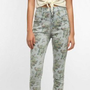 BDG High Rise Seam Jeans M 28 Twig Skinny Watercolor Floral Urban Outfitters